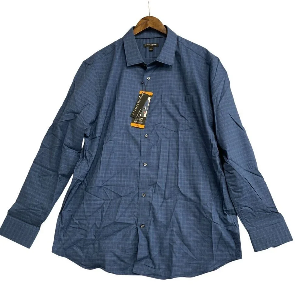 NEW Banana Republic Men's XXL Slim Fit Button down Dress Shirt Plaid Blue